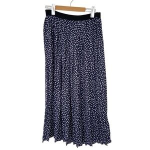 JOE FRESH NAVY WHITE LEAF PRINT LONG FLOWING MAXI SKIRT, SMALL